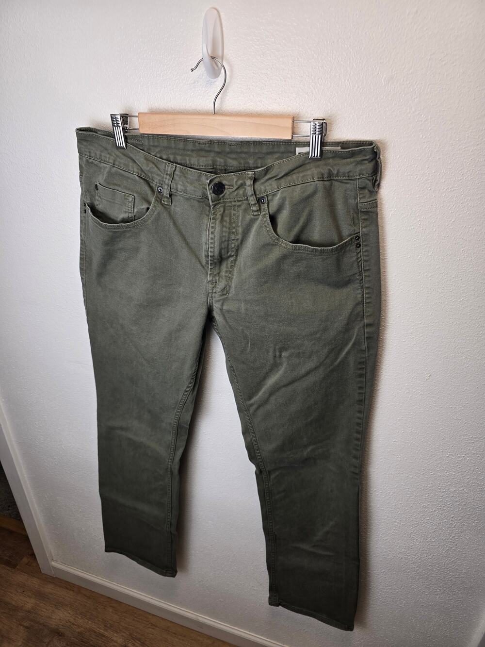 Buffalo David Bitton SAM-X Jeans Mens 34x34 Olive Green Slim Straight Stretch